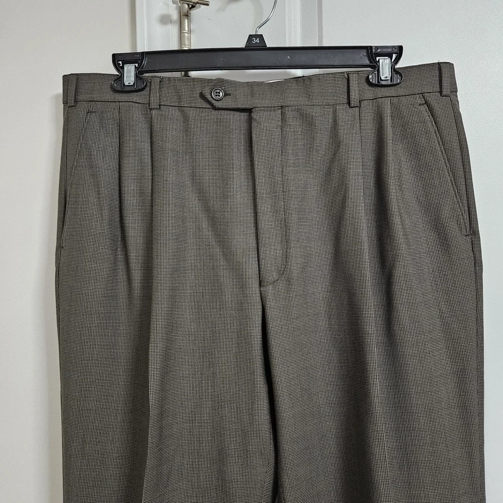 Brooks Brothers Suit Men 46L Brown 346‎ Stretch Houndstooth 2-Button Pleat 37x30
